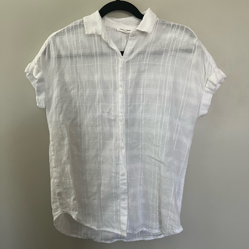 Beachlunchlounge White Button-Down Short-Sleeve 100% Cotton Shirt Sz Xs